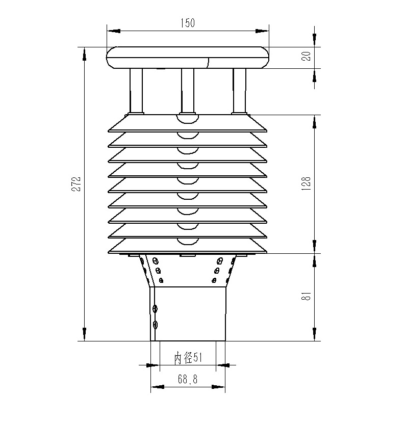 壓電十二要素空氣質量傳感器產品尺寸圖